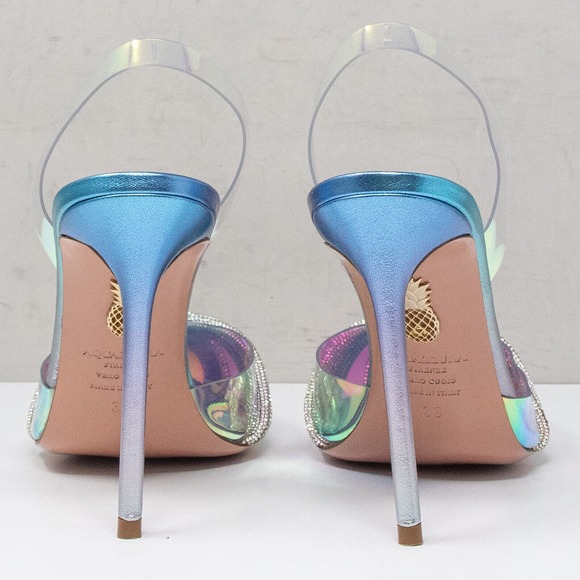 Aquazzura Gatsby Sling 105 Iridescent Blue Slingback Heels, Size 39 (9 US) - Picture 5 of 10